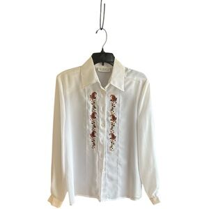 New Editions vintage long sleeve blouse floral embroidery placket